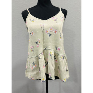En Crème Floral Ruffle Hem Spaghetti Strap Top - Sz M, NWT